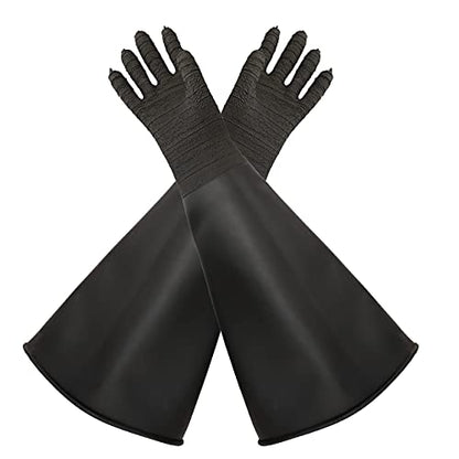 Heavy Duty Sandblasting Gloves Rubber Gloves for Sandblaster Protective Safety Work Black Striped Glove - color: Black 24.8" Gloves