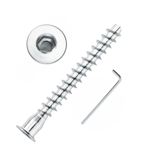 Confirmat Screws, 50 PCs Pack M7 x50mm, Hex Socket Drive Countersunk Self-Tapping Furniture Connecting Screw Set, Sturdy & Easy-to-Install - color: Silver, size: M7x50mm
