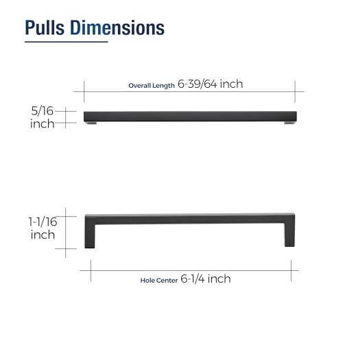 JOY DECOR Matte Black Cabinet Pulls Slim Square Handles 6-1/4 Inch, 30 Pack - size: 6-1/4 Inch Hole Center