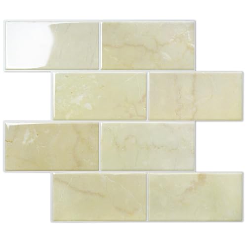 STICKGOO 10-Sheet Subway Tile Peel and Stick Backsplash, Self Adhesive Vinyl Wall Tiles, Stick on Backsplash for Kitchen and Bathroom(Thicker Design) - color: Faux Yellow Travertine
