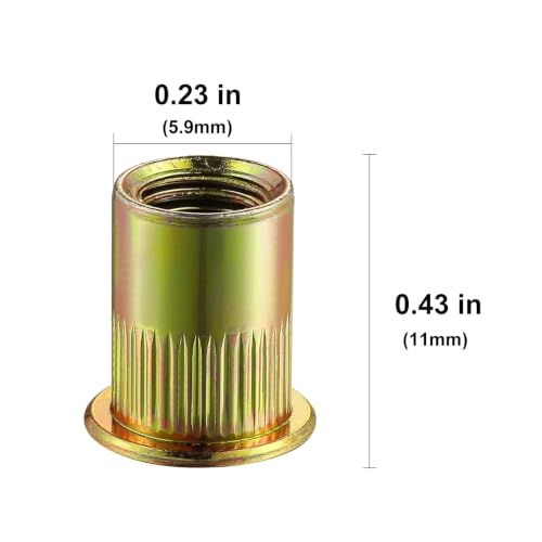 Wensilon 200Pcs Rivet Nut M4 Metric Yellow Zinc Plated Finish Flat Head Rivnut Threaded Insert Nut Knurled Body - color: Yellow, size: Metric M4