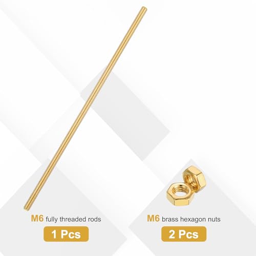 uxcell Brass Fully Threaded Rod, M6x1mm Pitch Right Hand Threads Studs with Solid Brass Hex Nuts, 200mm/8 Long Threaded Screw Rods Fasteners for Anchors Bolts Hangers Clamps - size: M6x1mmmm200mm