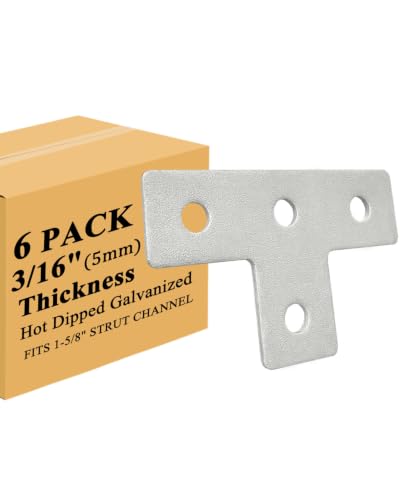 Hot-Dipped Galvanized Tee Plate 3/16", 1-5/8" Strut, 4-Hole, 6-Pack