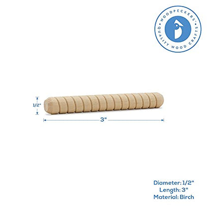 Wooden Dowel Pins 1/2 inch x 3 inch, Pack of 100 Spiral Dowel Joints for Woodworking, Furniture and Crafts, by Woodpeckers - size: 1/2 inch x 3 inch