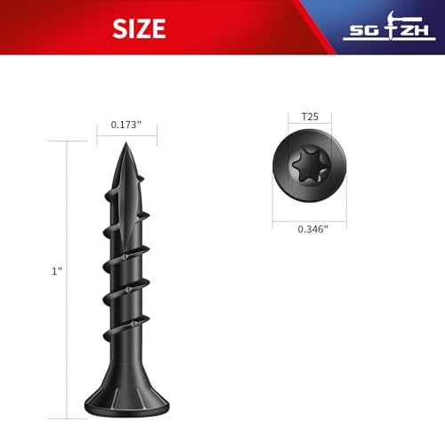 #8 x 1 Inch Deck Screws (205Pcs) 1lb. Carbon Steel, Black, Flat Head, Rust Resistant epoxy Coated, with T25 Star Bit - color: Black, size: #8 x 1"