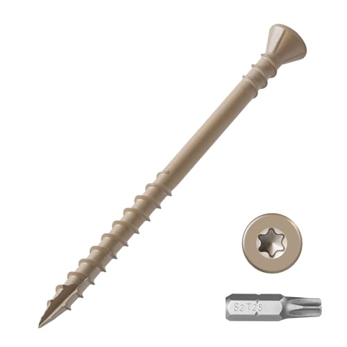 #10 Deck Screws 2-1/2 Inch Exterior Wood Screws Flat Head Torx Drive Rust Resistant Epoxy Coated Reverse Upper Thread Trim Screw (1lb, 67pcs), Tan - size: #10x2-1/2"