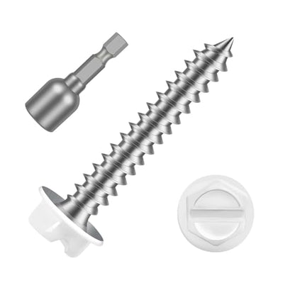 #8 x 1 White Painted Hex Washer Head Self Tapping Screws, Self Piercing Gutter Screws, Socket Bit Included, 100 PCS - color: White, size: #8 x 1"