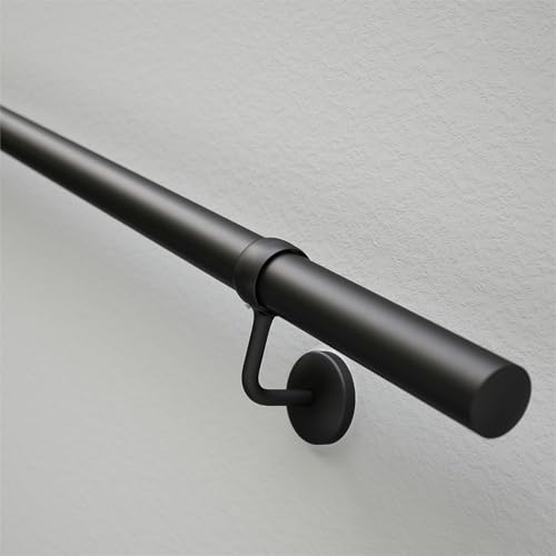 ROTHLEY Pipe Stair Handrail, 3Ft Metal Staircase Handrails Black Powder Coated Steel Hand Rails for Indoor & Outdoor Steps Wall Mount Support 1.6" Round Stair Railing with Zinc Alloy Brackets - size: 3.3FT