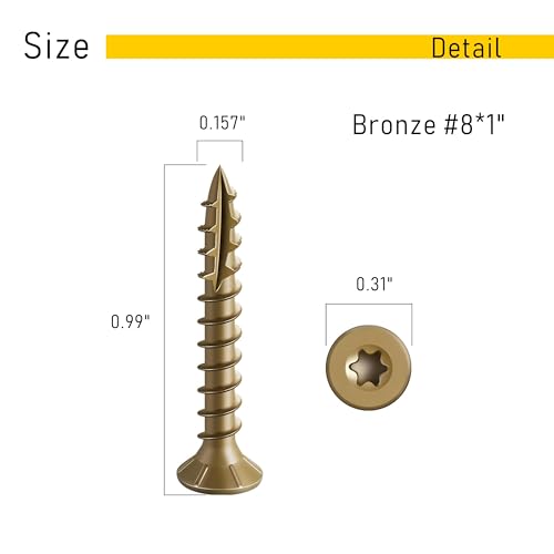 150pcs Deck Screws #8 x 1 Inch Wood Screw Star/Trox Drive Structural Screw for Timber, Log, Landscaping Wood Etc. - color: Brown, size: #8 x 1"