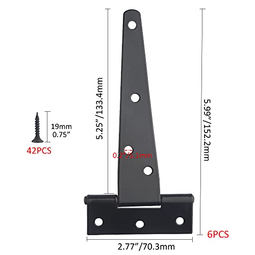 6Pack 5Inch Black T-Strap Heavy Duty Barn Gate Hinges for Shed Doors, Barn Doors, Vents, etc. - size: 5 Inch