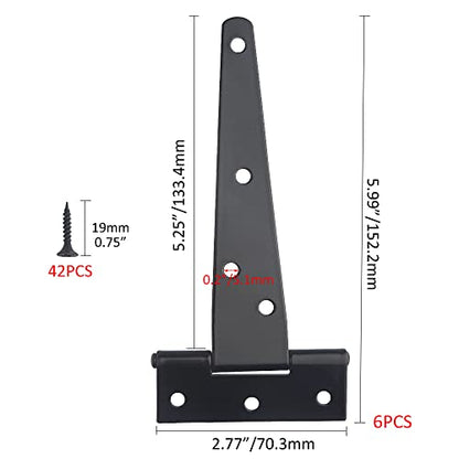 6Pack 5Inch Black T-Strap Heavy Duty Barn Gate Hinges for Shed Doors, Barn Doors, Vents, etc. - size: 5 Inch