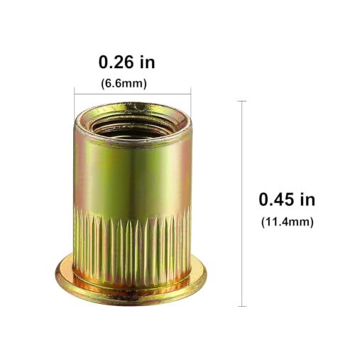 Wensilon 200Pcs Rivet Nut M3 Metric Yellow Zinc Plated Finish Flat Head Rivnut Threaded Insert Nut Knurled Body - color: Yellow, size: Metric M3