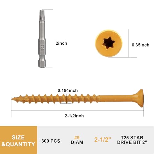 Deck Screws 2-1/2 Inch, Wood Screws #9×2-1/2", 300 Pcs, Tan - size: #9×2-1/2"