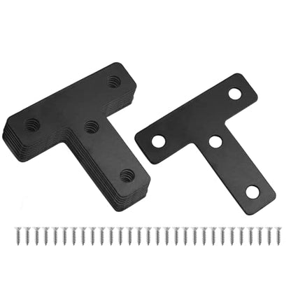 Uenhoy 20 Pcs T Shape Black Flat Brackets 2"x2" with Screws - size: 50x50mm/2"x2", style: T Shape