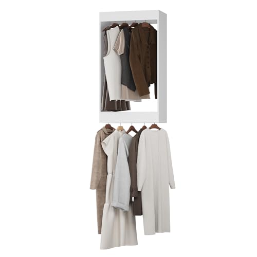 Double Hanging Closet Unit, Modular Wood Closet System Organizer with Storage, White, 19.5"W - color: White, size: 19.5" Wide, style: Double Hanging