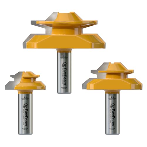 FivePears 45 Degree Lock Miter Router Bit 1/2 Inch Shank,Timberlock 45 Lock Miter Router Bit 3PCS Set,for 31/64",3/4",1",Cutting Height,Timber Lock Router Bit Easy to Create Lock Miter Joint - size: 1/2"shank