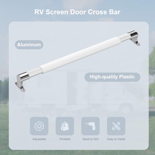 RV Screen Door Cross Bar Handle with Metal Base, 21.5"- 32" Adjust