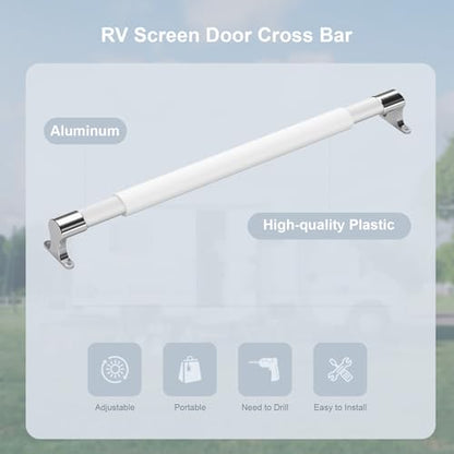 RV Screen Door Cross Bar Handle with Metal Base, 21.5"- 32" Adjust
