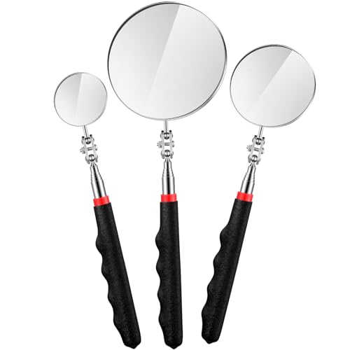 Copkim 3 Pcs Telescoping Inspection Mirror Extendable Long Handle,Black - color: Black