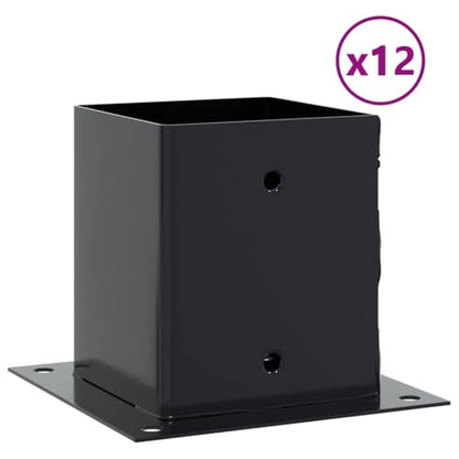 Post Bases 12 Pack 4.76x4.76 Inch Square Deck Support Anchors, Powder-Coated Steel Column Brackets for Pergola, Fence, Porch, and Mailbox Posts, Anthracite - size: 121 x 121 mm & 12