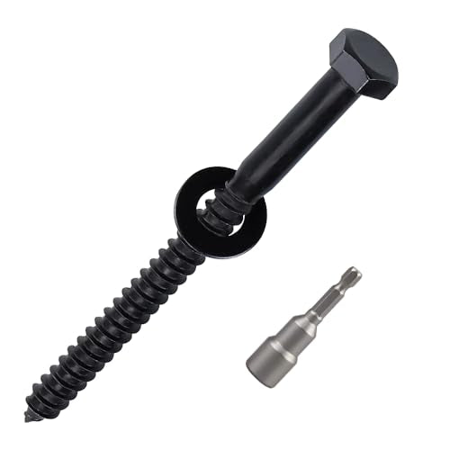 8-Sets 3/8 x 4 Black Hex Head Lag Screws & Flat Washers, Heavy Duty Wood Lag Screws, 304 Stainless Steel (18-8), 3/8" Bolt - size: 3/8 x 4