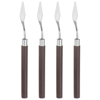 HARFINGTON 4pcs No.7 Palette Knives 10mm Width Stainless Steel Small Pointy Spatula Painting Pallet Knife with Wood Handle for Oil Acrylic Canvas Mixing Spreading, Red - size: 10mm