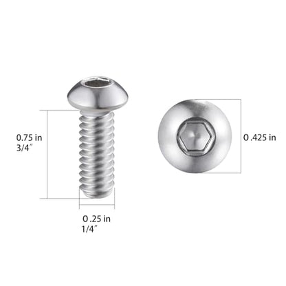Wensilon (50Pcs) 1/4-20 * 3/4 Button Head Socket Cap Bolts Screws, 304 Stainless Steel, Allen Hex Drive, Bright Finish, Fully Machine Thread - color: Silver, size: A 1/4-20*3/4