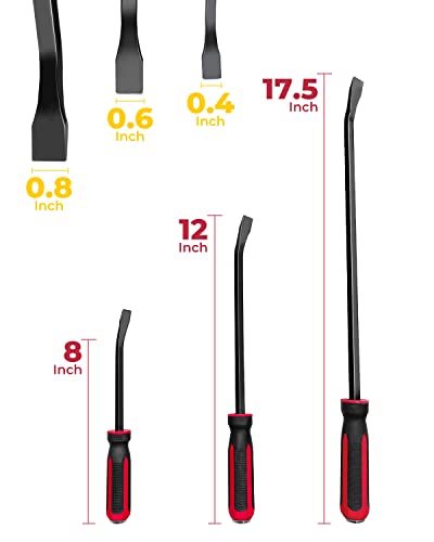 ROTATION 3pc Pry Bar Set with Strike Cap Handle & Angled Tip, 8" 12" 17.5"