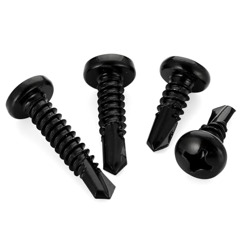 Mellewell #8 x 1/2" Pan Head Self Drilling Screws, Self Tapping Sheet Metal Screws, Black Finish 410 Stainless Steel, 100 PCS - color: Black, size: #8 x 1/2"