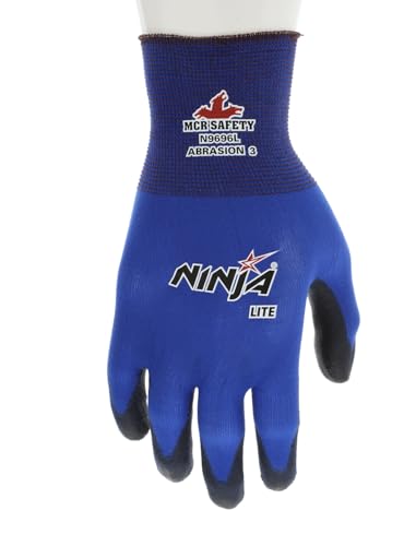 MCR Safety N9696XS Ninja Lite Polyurethane Palm Athletic Grade Nylon Shell Gloves, Black/Blue, X-Small, 1-Pair - size: Medium (Pack of 4)