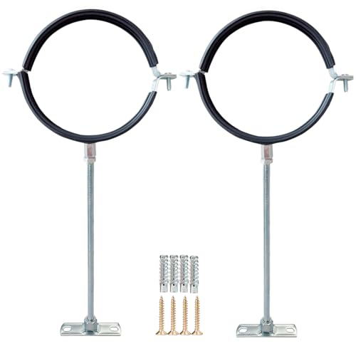 2 Sets Premium 6 Inch Adjustable Pipe Metal Bracket，Heavy Duty Galvanized Iron Stove Pipe Hanger Strap，Wall Support Chimney Round Split Ring Dryer Vent Hose Duct PVC Holder，with All Mounting Screws