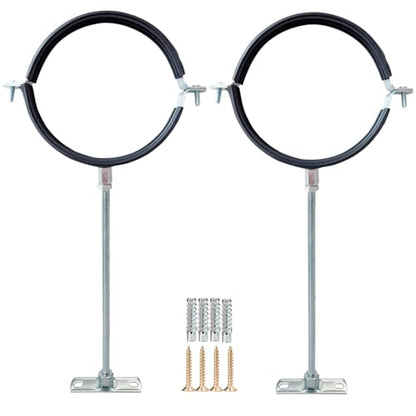 2 Sets Premium 6 Inch Adjustable Pipe Metal Bracket，Heavy Duty Galvanized Iron Stove Pipe Hanger Strap，Wall Support Chimney Round Split Ring Dryer Vent Hose Duct PVC Holder，with All Mounting Screws