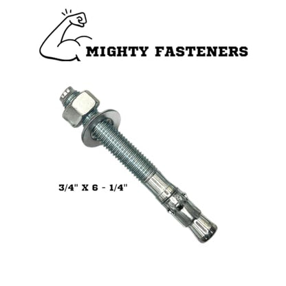 MIGHTY FASTENERS Zinc-Plated Steel Wedge Anchors, 3/4" X 6-1/4" - Heavy-Duty Mounting Bolts for Concrete - 25 Pack - size: 3/4" X 6-1/4"