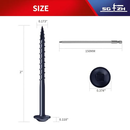 Pocket Hole Screws #8 x 2 Inch (110Pcs) 1lb. Carbon Steel, Blue, Washer Head, Coarse Thread, Square Drive,150MM Drive Bit Included - color: Blue, size: #8 x 2"