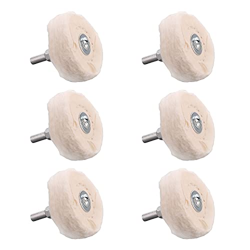 2" Cotton Buffing Polishing Pad, with 1/4" Handle, 6Pcs - size: T type white cloth wheel 50mm 6pcs