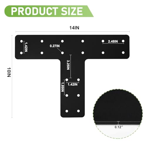 T Post Bracket 4PCS,14"x10" T Flat Mending Plate for 4x4,6x6 Lumber - style: T Shape（14X10)