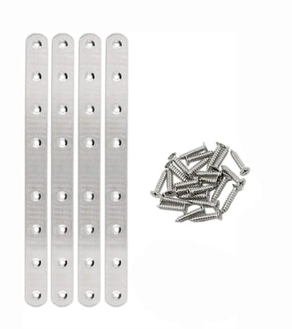 4 Pack Flat Mending Plate for Wood, Stainless Steel Straight Brackets Flat Repair Fixing Wood Brace Joining Plates Connector with Fixing Screws (4, One line shape12in) - size: One Line Shape 12 in