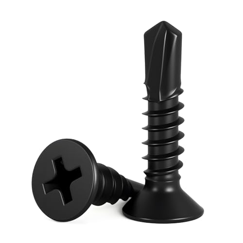 #10 x 1 (100 Pack) Flat Head Phillips Drive Sheet Metal Screws, Black Oxide 410 Stainless Steel Self Drilling Screws,Countersun Head Fast Self-Tapping Screws for Metal, Plastic, Wood - size: #10 x 1