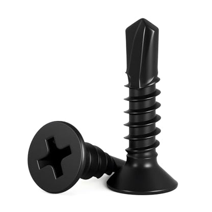 #10 x 1 (100 Pack) Flat Head Phillips Drive Sheet Metal Screws, Black Oxide 410 Stainless Steel Self Drilling Screws,Countersun Head Fast Self-Tapping Screws for Metal, Plastic, Wood - size: #10 x 1