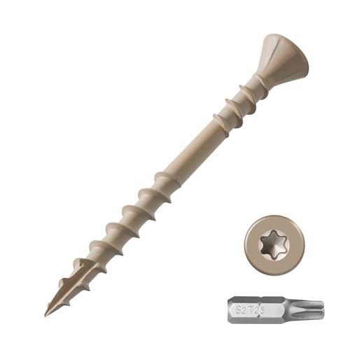 #8 Deck Screws 2 Inch Exterior Wood Screws Flat Head Torx Drive Rust Resistant Epoxy Coated Reverse Upper Thread Trim Screw (1lb, 120pcs), Tan - size: #8x2"