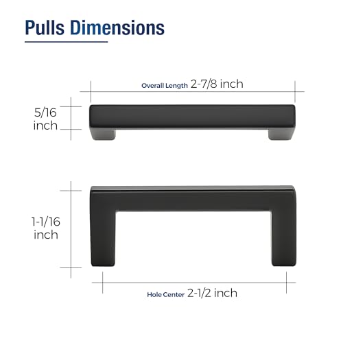 JOY DECOR Matte Black Cabinet Pulls Slim Square Handles 2-1/2 Inch, 30 Pack - size: 2-1/2 Inch Hole Center