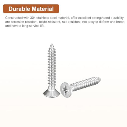 DTGN 50Pcs #8x1 Flat Head Wood Screws, 304 Stainless Steel - Silver - color: Silver, size: #8x1"