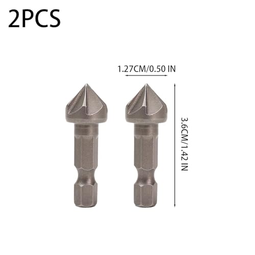 2Pcs 1/4 Hexagonal Shank Five Blade Countersunk Drill 12.7mm Woodworking Hole Opener Spot Facer Deburring Drill Bit Set