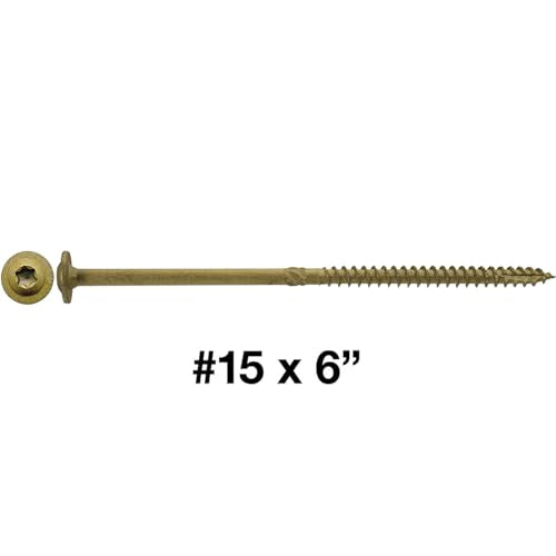 Jake Sales #15 x 6 Construction Lag Screw - Torx/Star Drive Heavy Duty Structural Lag Screw - ACQ Compatible - Modified Truss Washer Head. 1 x 100 Count Box - 100 Screws - color: BRONZE, size: 15x6"