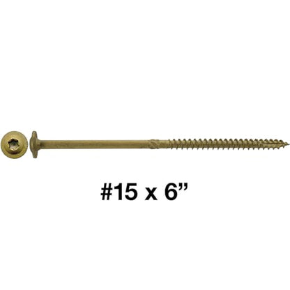 Jake Sales #15 x 6 Construction Lag Screw - Torx/Star Drive Heavy Duty Structural Lag Screw - ACQ Compatible - Modified Truss Washer Head. 1 x 100 Count Box - 100 Screws - color: BRONZE, size: 15x6"