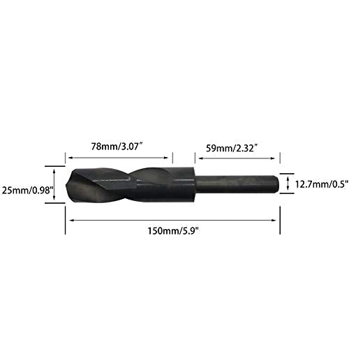 25mm(63/64-Inch) Reduced Shank Drill Bit, 1/2” Shank High Speed Steel Twist Drill Bit HSS-9341 for Aluminum Plate Copper Wood Stainless Steel - size: 25mm