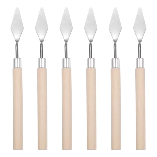 MECCANIXITY 6Pcs Palette Knife Pointed Head, 6.3" Long Palette Knives with Stainless Steel Flexible Spatula Pallet Knife and Wood Handle for Scraping, Mixing, Oil Acrylic Painting Canvas - size: 6.3"