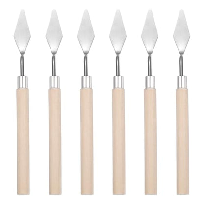 MECCANIXITY 6Pcs Palette Knife Pointed Head, 6.3" Long Palette Knives with Stainless Steel Flexible Spatula Pallet Knife and Wood Handle for Scraping, Mixing, Oil Acrylic Painting Canvas - size: 6.3"