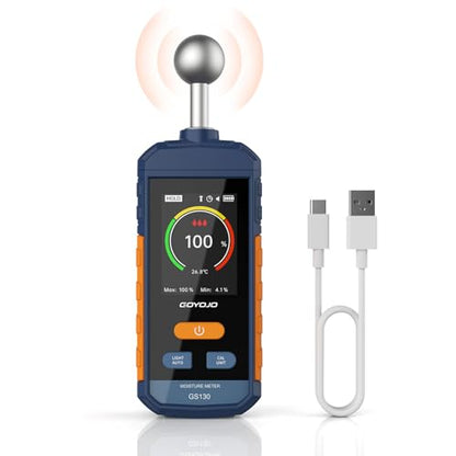 Pinless Moisture Meter for Wood, Walls & Drywall | Digital Moisture Meter, Firewood Moisture Tester & Concrete Reader | GS130 USB-C Rechargeable Humidity Tester