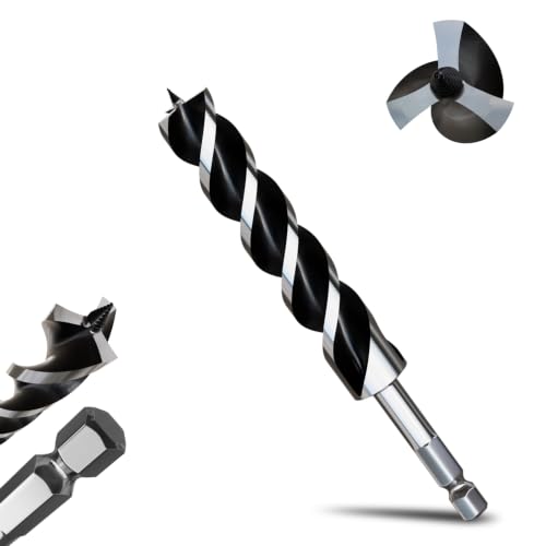1-1/6"×9" Professional Auger Drill Bit for Wood with Quick Change 1/2" Hex Shank- 3-Cutter Design with Dual-Flute for Fast Chip Removal, Fits Hardwood, Softwood, PVC, Drywall & Tree Stumps - size: 1-1/6"×9"